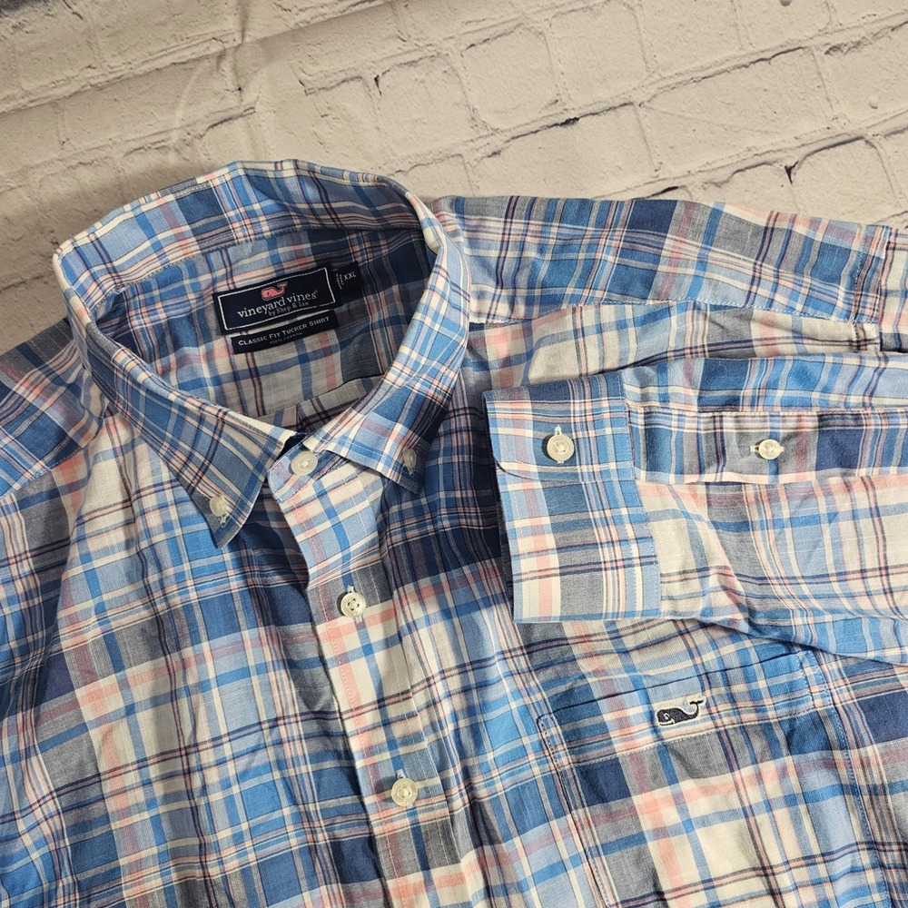 Vineyard Vines Classic Fit Tucker Shirt XXL Blue Plaid Button Down Long‎ Sleeve
